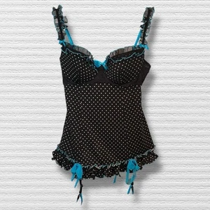 Victoria Secret Sexy Little Things 34C Corset Lingerie Garters Blue Polka Dot - Imagen 1 de 8