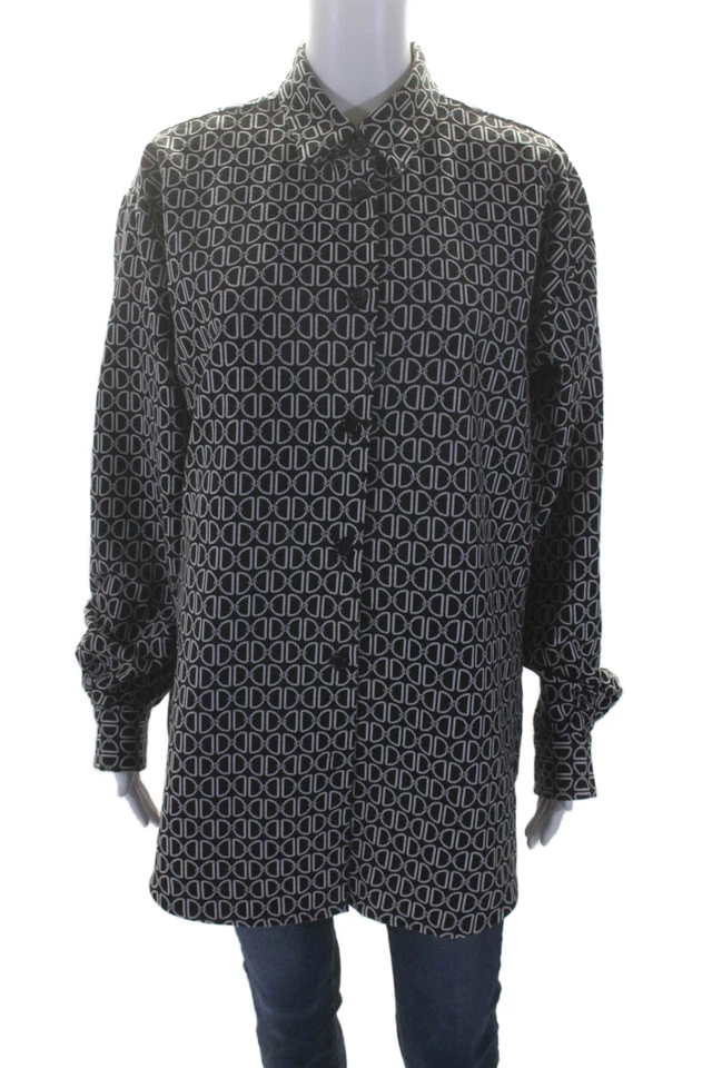 The Line Womens Button Front Long Sleeve Printed Collared Shirt Black Gray Large - Image 1 of 4