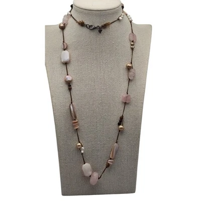 Collar de cuentas largas de plata esterlina Silpada cuarzo rosa concha perla capas boho Foto 1 de 4