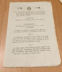 Legge autorizza pagamento credito Banca Italia Regio Asilo Garibaldi Tunisi 1900 - Bild 1 von 1