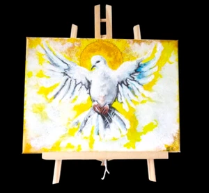 HandPainted White Dove Canvas Wall Art Modern Spiritual Decor for Home & Office - Picture 1 of 9