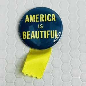 Vintage America Is Beautiful Blue Button w/ Yellow Ribbon Wincraft Round 1.75” - Picture 1 of 4