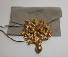 Grande Rarissima Spilla Vintage LORENZ PARIS Dorata Forma Corallo cm9 con Bag