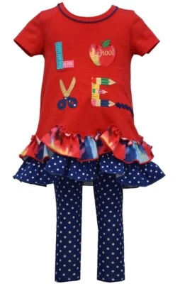 Bonnie Jean Girls Back to School Ruler Fall Red Multicolor leggings set 2T-6X - Image 1 of 4