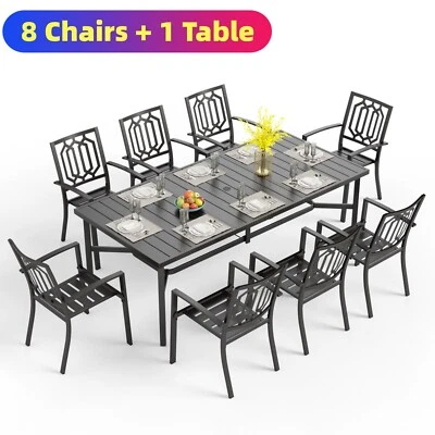 Juego de muebles de comedor de exterior de 9 piezas sillas de mesa de patio sillas apilables Foto 1 de 4