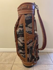 Daiwa Coach 3 Way Divider Golf Bag Tan Faux Leather Trim Multi Color Canvas
