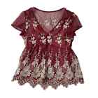 Abercrombie & Fitch Rose Pink Bohemian Mesh Embroidered Top Size XS 39-36