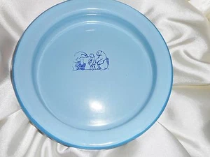 VinTage Old  Enamel Baby Plate Blue Polar Bear Family Baby Mama Papa  - Picture 1 of 4