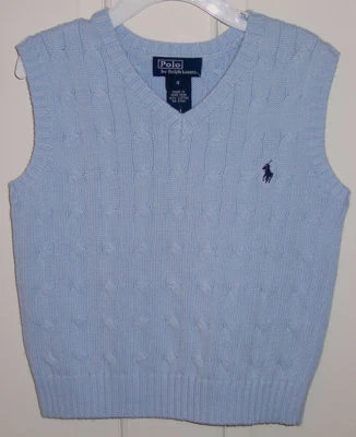 RALPH LAUREN POLO NIÑOS AZUL CLARO CABLE TEJIDO SUÉTER CHALECO TALLA 4 NUEVO CON ETIQUETAS Foto 1 de 2