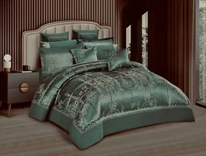 SUPR KING JACQUARD 8pc COMFORTER SET - EMBROIDERED GREEN( SALLIE-27) - Picture 1 of 6