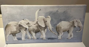 Wall Canvas Art 3 Elephants Painting Picture Textured Wall Hanging, 24 x 12"  - Picture 1 of 15
