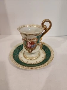 Vintage Lenwile China handbemalt Ardalt Japan Demitasse Tasse & Untertasse mit Damen - Bild 1 von 11