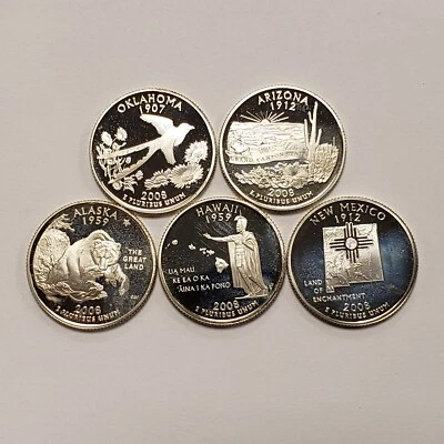 2008-S  25c Silver State Quarter 5 Piece Set - Proof Cameos - .963 oz ASW- X4164 - Image 1 of 2