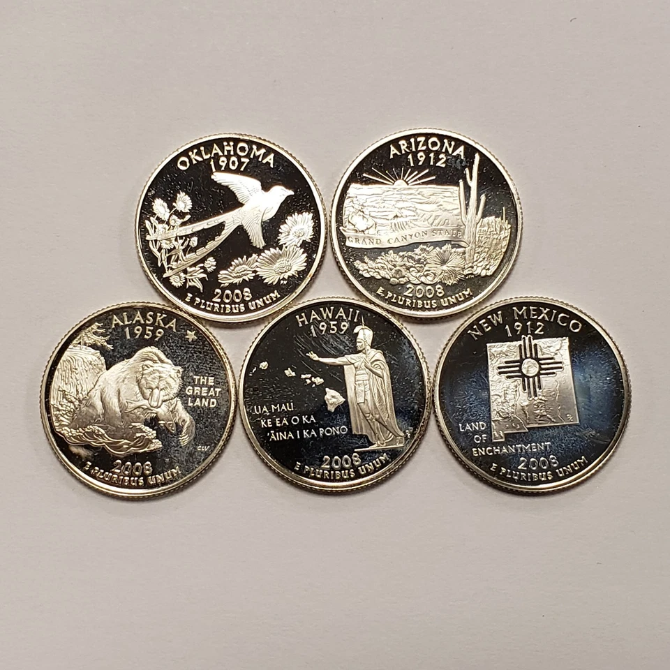 2008-S  25c Silver State Quarter 5 Piece Set - Proof Cameos - .963 oz ASW- X4164 - Image 1 of 2