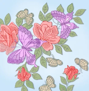 1940s Vintage Laura Wheeler Embroidery Transfer 851 Uncut Butterfly Floral Motif - Picture 1 of 3
