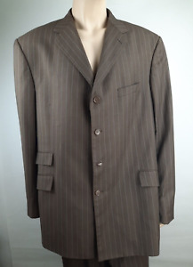 Steve Harvey Pleated Cuffed Brown Pinstripe Suit Jacket 52L Pants 46L