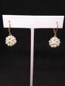 Vintage 14K Gold Cultured Pearl Cluster Drop Earrings - Picture 1 of 11