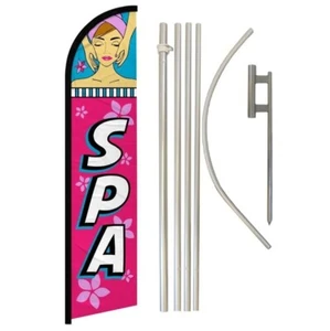 Spa Pink Advertising Windless Banner Flag & Flag Pole Kit & Ground Spike - Picture 1 of 1