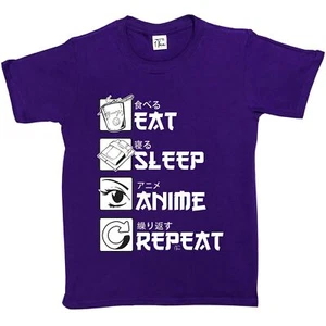 1 Tee Kinder Mädchen Essen, Schlafen, Anime, Wiederholen T-Shirt - Bild 1 von 20