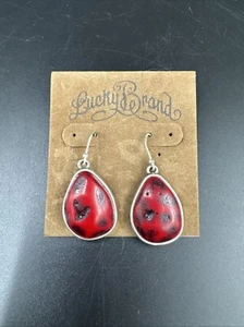 New! Lucky Brand Western Oval Drop Earrings Women Jewelry Stone Ladybug Color - Picture 1 of 3