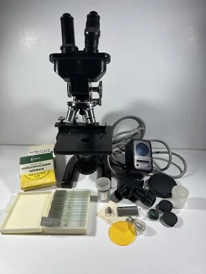 Vintage Spencer 256903 Microscope Made in U.S.A with Sample Slides Light & More - Image 1 of 4
