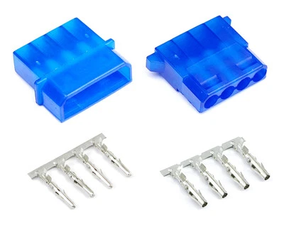 Set of Blue Male & Female 4 Pin Molex Connectors with Pins for PC Power Supply - Image 1 of 2