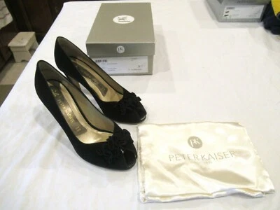Zapatos de salón/tacones Peter Kaiser de cuero negro y terciopelo peep toe talla 6,5 M Foto 1 de 4