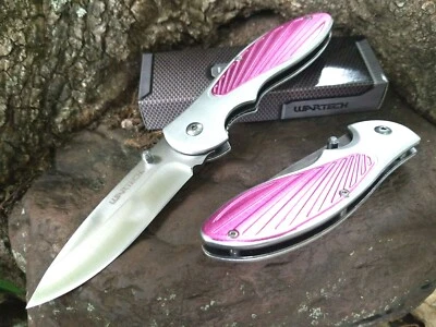 Pink / Silver Women's Spring Assisted Pocket Knife Girls Ladies EDC 3CR13 💖 - Image 1 of 4