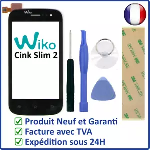 VITRE ECRAN TACTILE ORIGINE DU WIKO SLIM 2 NOIR + ADHÉSIF OUTILS FILM PROTECTION - Foto 1 di 3