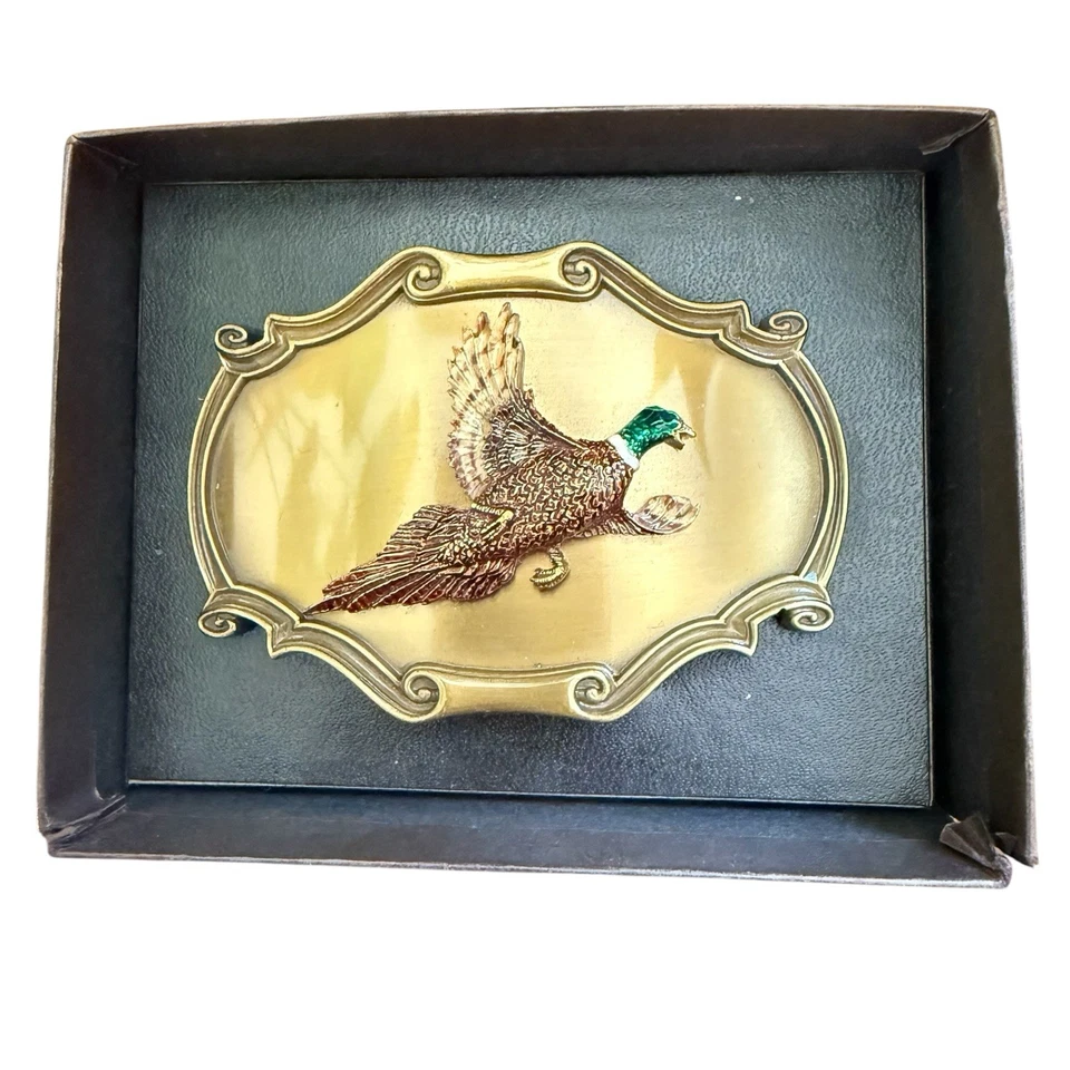 Vtg Pheasant Bird Belt Buckle Buckle Brass Made In USA Raintree Wildlife Nature - Image 1 of 4