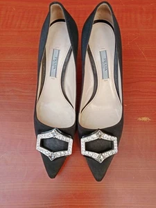 Prada Crystal Brooch Pointy Toe Pumps Size 36.5 - Picture 1 of 11