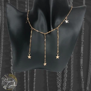 Womens Gold Tone Alloy Long Star Charms Pendants Dainty Chain Necklace Jewelry - Picture 1 of 4