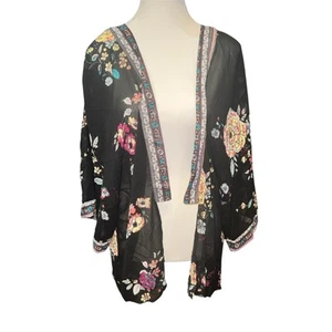 Xhilaration Women’s Black Floral Sheer Kimono  - Picture 1 of 6