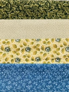 Lot of 4 Fat Quarters Cotton Fabric Blues Greens Penny Rose P&B Lot #11A - Picture 1 of 6