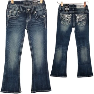 Miss Me Girls Bling Embellished Bootcut Flare Leg Jeans Girls Size 7 NEW W/ TAGS - Picture 1 of 9