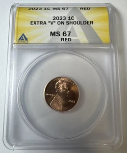 2023 Lincoln Memorial Center 'Extra V' Error Coin High Grade MS67 ANACS "VDBV" - Picture 1 of 8