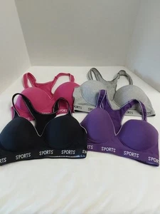 Paket X4 Pink Lover kabellose Sport-BHs schwarz, pink, grau & lila Größe 36B - Bild 1 von 7