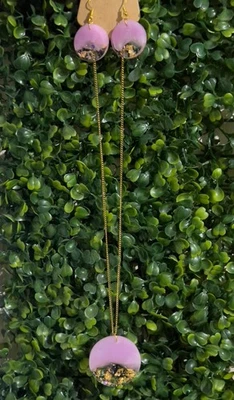 Set De Collar Con Aretes En Resina Rosa Creado A Mano, Cadena Acero Inoxidable Foto 1 de 3