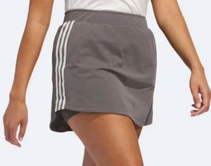 $60 NWT Adidas Women's 3 Stripe Skort Large Gray Mini Skirt Grey Pique Charcoal - Picture 1 of 8