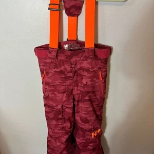 Helly Hansen Kids Snow Bib Red Camo Size 10 Waterproof Ski Pants - Picture 1 of 8