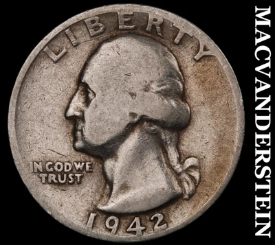 1942-S Silver Washington Quarter - Scarce  Better Date  No Reserve  #F8415 - Image 1 of 2