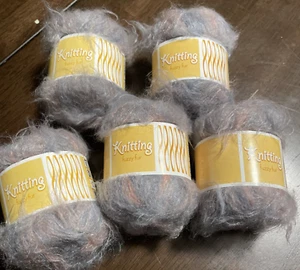 5 Skeins Knitting Brand Fuzzy Fur Yarn Blue Gray & Pink New - Picture 1 of 7