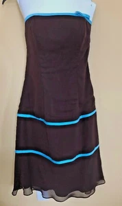 Forever Yours Brown and Teal Chiffon Strapless Dress Size 10 - Picture 1 of 12