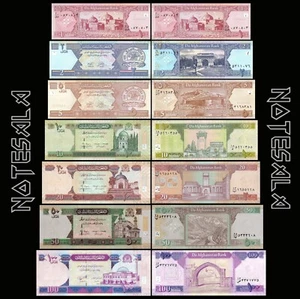 AFGHANISTAN SET 7 Pcs 1, 2, 5, 10, 20, 50 & 100 AFGHANIS 2002-2019 NEW-UNC - Picture 1 of 8