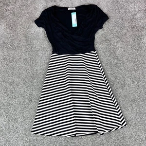 NWT Gilli Gary 2fer Knit Dress Sz S Black & White Striped Faux Wrap A-Line - Picture 1 of 10