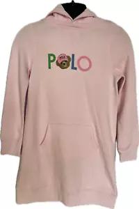 Polo Ralph Lauren Girls Fleece Hoodie Bear Logo Dress Pink Size M (8-10) - Picture 1 of 5