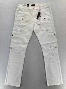 Preme Jeans Mens 38x34 Semi Stacked Fit Cargo Utility White Distressed Denim Y2K - Picture 1 of 15