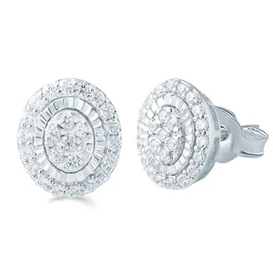 1/3Ct TW Diamond Oval Cluster Fashion Stud Earring in Sterling Silver - Picture 1 of 5