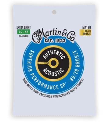 Martin MA180 12 String Extra Light 10-47 80/20 Bronze Acoustic Guitar Strings