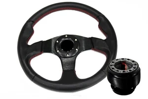 Fits Nissan 200SX Altima Maxima Hardbody Black w/Red Flat Steering Wheel + Hub - Picture 1 of 1